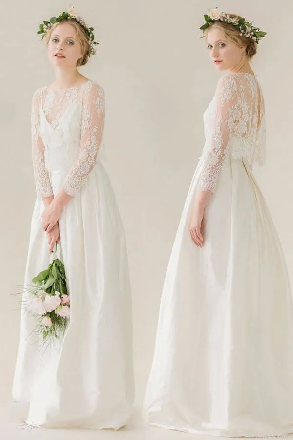 

Two Pieces evening Dress with lace jacket 2015 Three Quarter Sleeve A-Line Floor Length Taffeta robe de soiree vestido de festa