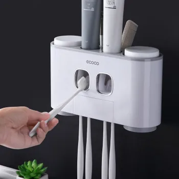 

Automatic Toothpaste Toothbrush Holder Wall Mount Wash Set Bathroom Storage Rack Dust Wash Cup Free Punch Wall Shelf Storage Box