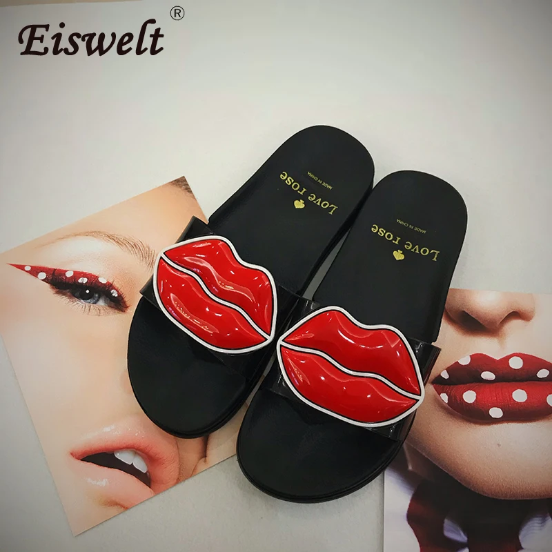 EISWELT/модные летние женские пляжные тапочки с милыми губами Босоножки на толстой