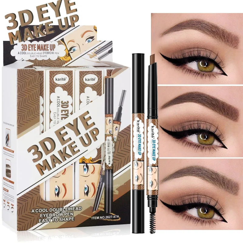 

3 Color Double Ended Eyebrow Pencil Waterproof Long Lasting No Blooming Rotatable Triangle Eye Brow Tatoo Pen