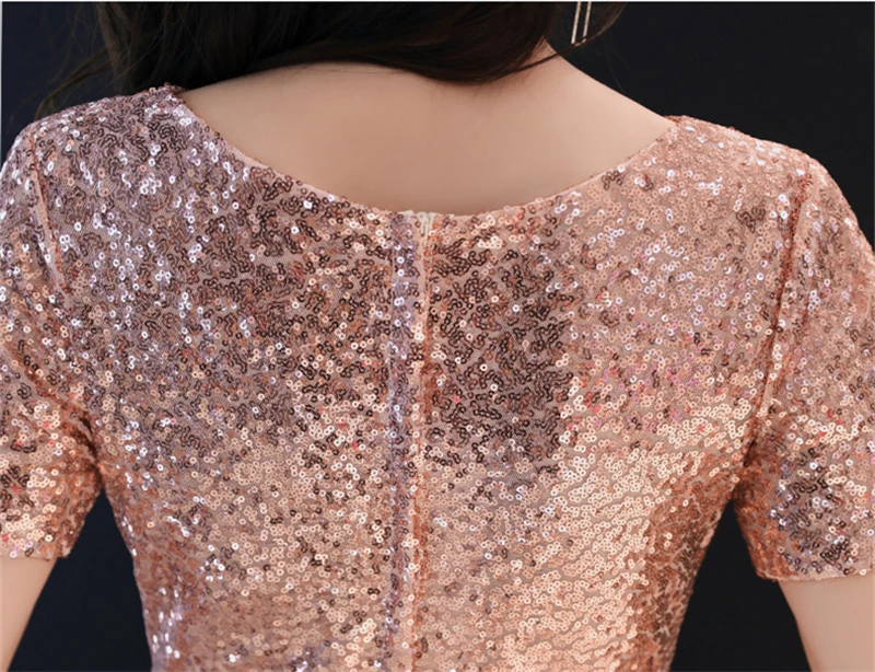 A-Line Вечерние платья Розовые шиниг блестками многоуровневые размера плюс вечерние платья с коротким рукавом o-образным вырезом на молнии длинное формальное платье для выпускного вечера E339