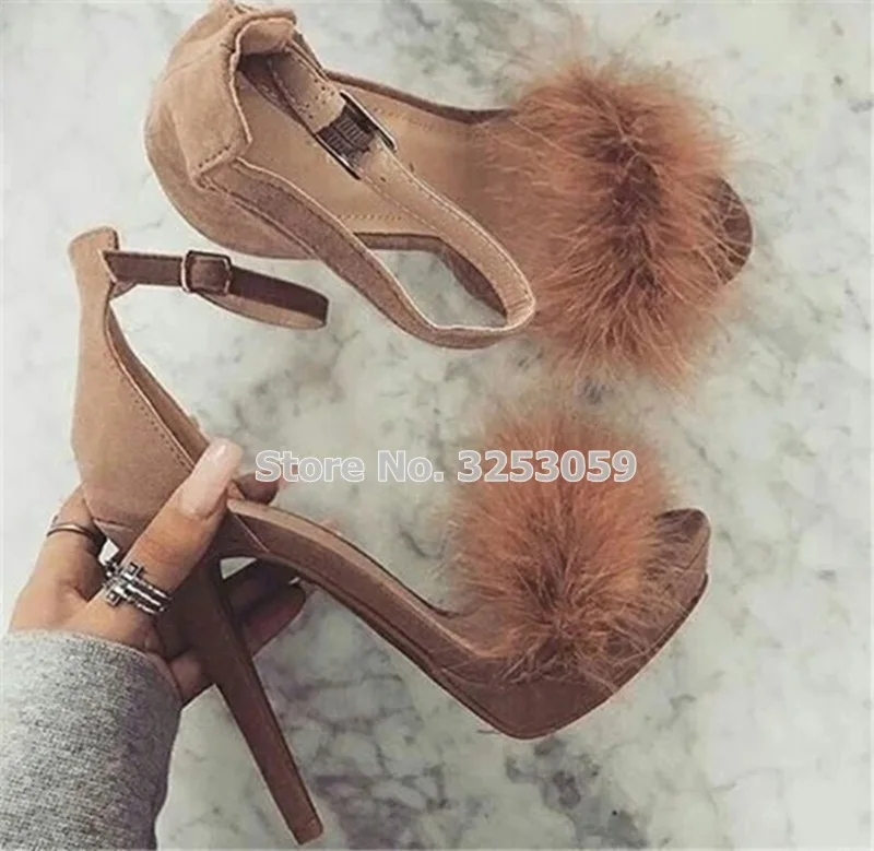 Pink Black Brown Fur Sandals Thin 