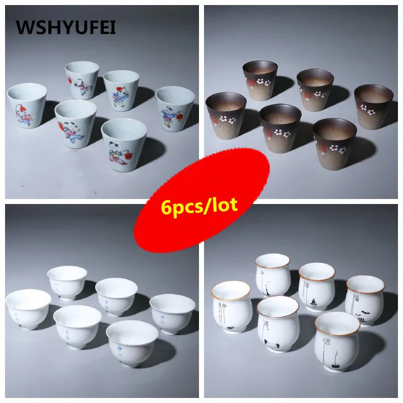 

6PCS/Lot 20ml~80ML Japanese-style Blue and White Porcelain Under Glazed Ceramic Green TeaCup Vintage Master Sake Hats Teacup Gif