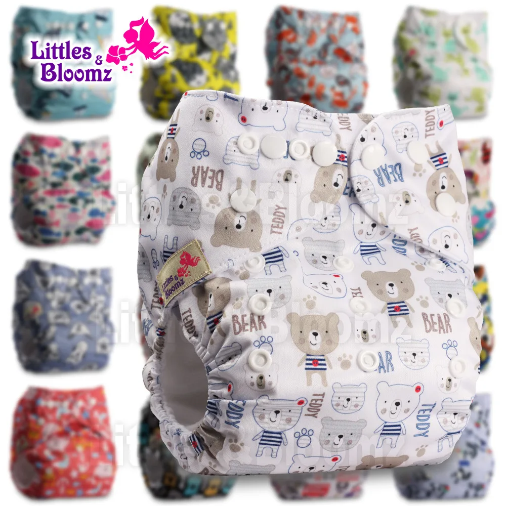 [Littles&Bloomz] Детские моющиеся тканевые подгузники одного размера, многоразовые карманные подгузники с вкладышами, доступные для детей 0-3 лет, 3-15 кг, один размер