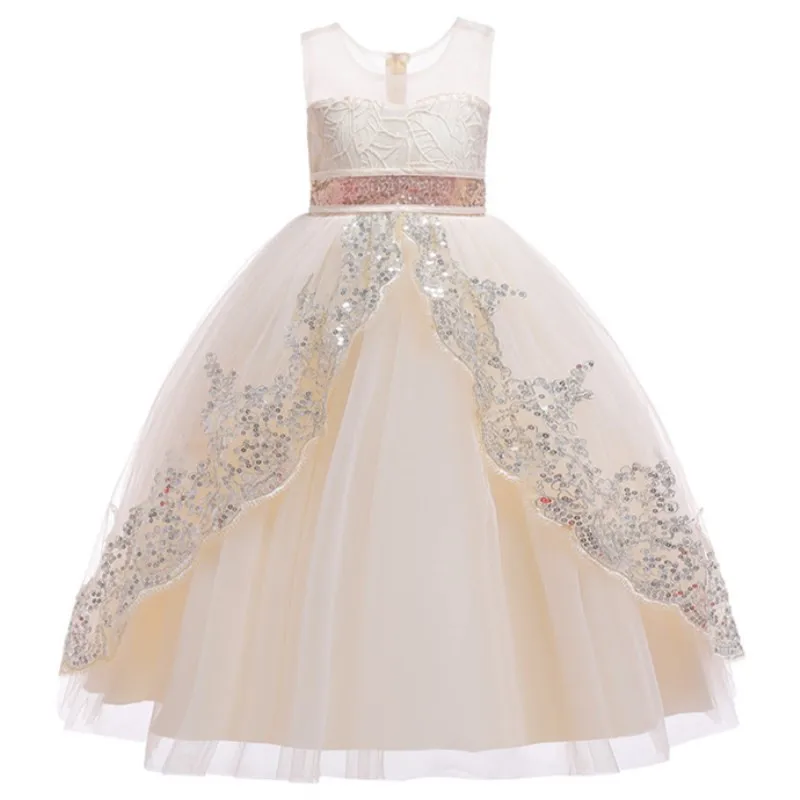 Детские Платья с цветочным узором для девочек; элегантное кружевное платье принцессы с вышивкой; детское вечернее платье; свадебное платье для девочек; Vestido - Цвет: champagnge