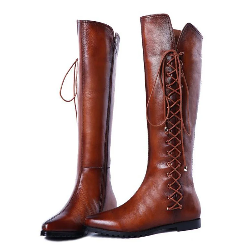 Women Boots 2016 Platform Knee High Boots soft leather fashion Martin Motorcycle Boots winter long boots botas mujer big size