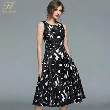 H han rainha o pescoço sem mangas impressão vestidos de festa mulheres magro jacquard trabalho casual vestido feminino 2018 primavera verão