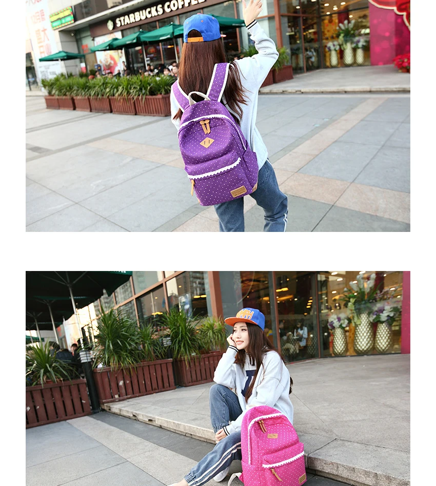 Холщовый Рюкзак в горошек, водонепроницаемые школьные сумки, рюкзак для женщин, школьные рюкзаки для девочек, рюкзак для ноутбука, для школы