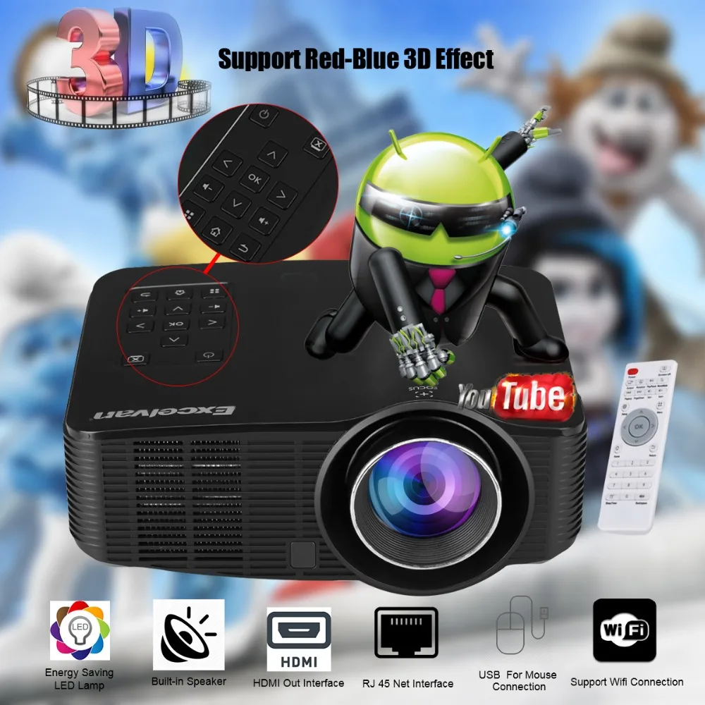 Prix pour Excelvan LED3018 LED WiFi Android 4.2 Projecteur 1500 Lumens AV/HDMI/USB/SD Home Cinéma Pour Les Jeux l'éducation Réunion Projecteur Prix pour Excelvan LED3018 LED WiFi Android 4.2 Projecteur 1500 Lumens AV/HDMI/USB/SD Home Cinéma Pour Les Jeux l'éducation Réunion Projecteur