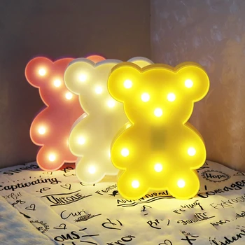 

Bedroom Decoration 1pc 3D Animal Night Lights Bear LED Battery Nightlight Desk Night Lamp For Baby Kids