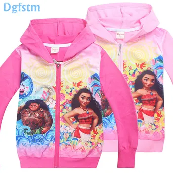 

2018 Autumn Girls Zip Hoodies Moana Sweatshirt Children Coat Cartoon Jacket Outwear robe vaiana moana enfant costume kid T-shirt