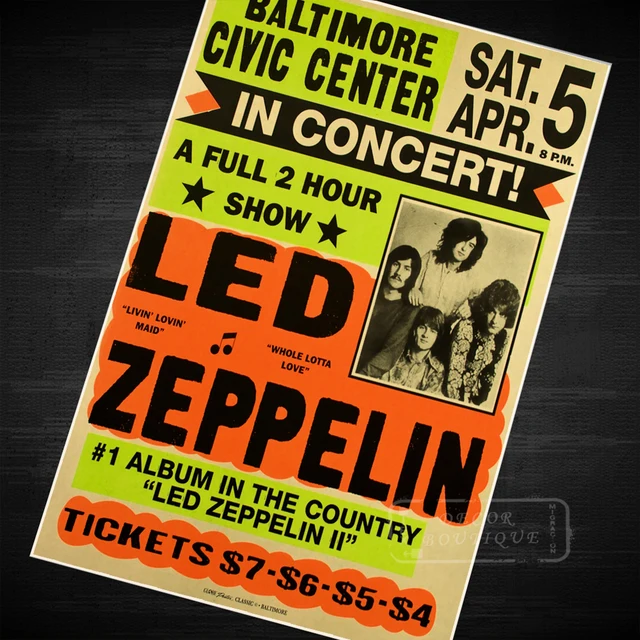 pop art rock music band poster led zeppelin retro vintage kraft led zeppelin flyer