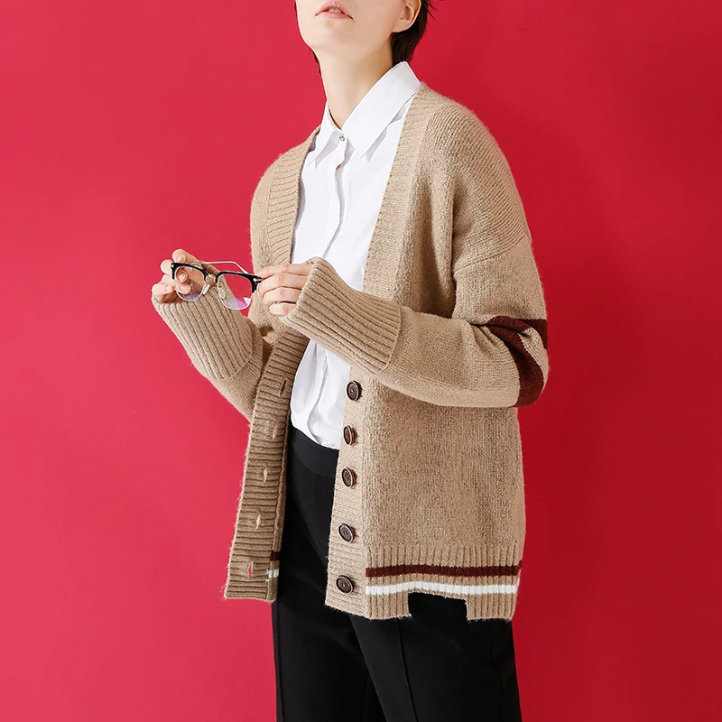 Toyouth полосатый цветной свитер с v-образным вырезом и длинным рукавом, Женский вязаный кардиган, Женский пуловер, Женский Топ, полосатый свитер