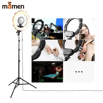 

MAMEN Flashlights 384 LEDs Beauty Light Bi-color 3000K-6000K Dimmer Camera Phone Photography Ring Light Lamp with Big Bag&Tripod