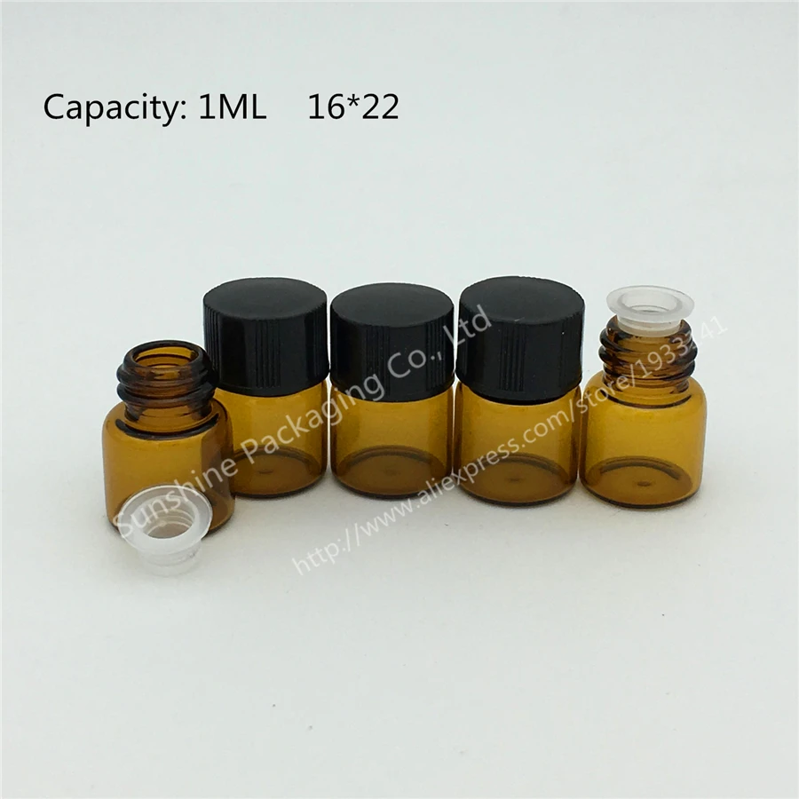 Free Shipping Small Amber Essential Oil Bottle With Plastic Lid,1ml