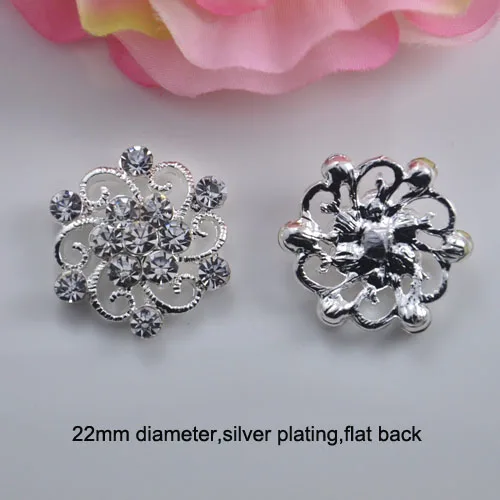 (J0696) 22mm metal crystal button ,flat back ,silver plating,crystal