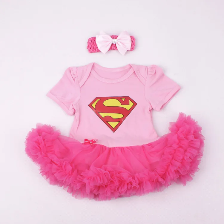 Милый комбинезон с Бэтменом и Суперменом для маленьких девочек с повязкой на голову, платье для маленьких девочек, одежда для малышей, комплект из 2 предметов