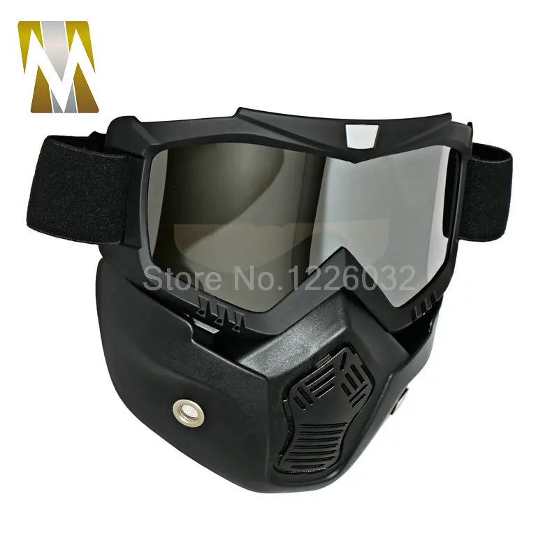 Защитные очки для мотокросса, пылезащитный респиратор со съемным мотоциклетным фильтром Oculos Gafas и ртом для открытого лица, винтажные шлемы - Цвет: Silver Lenses