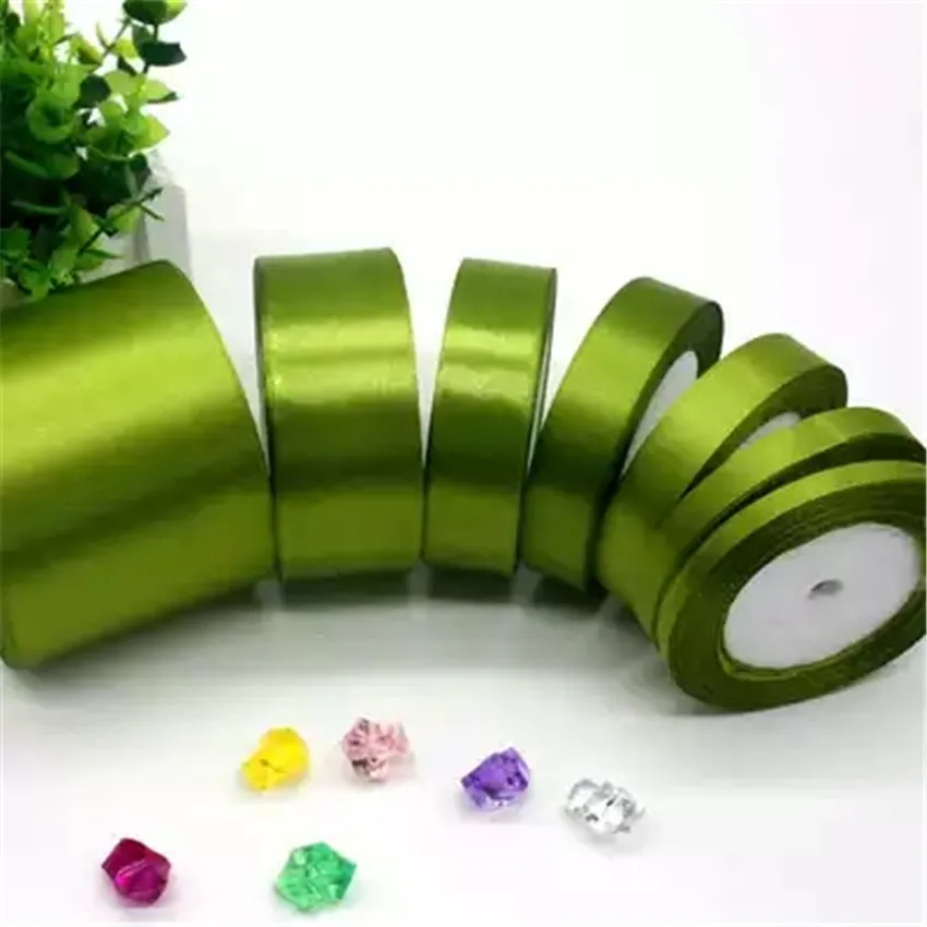 

25 Yards green Silk Satin Ribbon Material Wedding Party Decoration Gift Wrapping Christmas New Year Apparel Sewing Fabric