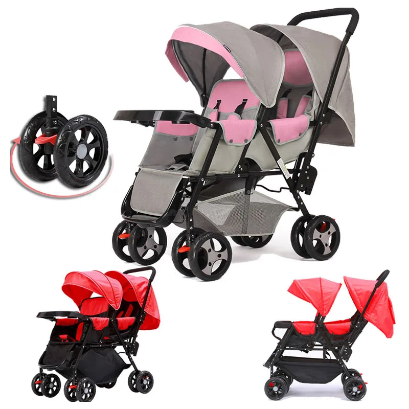 Double baby Stroller for Twins Omni-directional Wheels Half Lying Twin Baby Stroller Baby Double Jogging Stroller 360 Degree