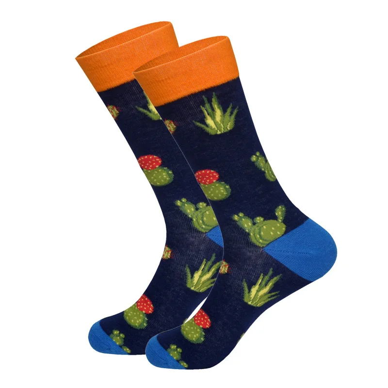Новое поступление, Брендовые мужские носки с забавными рисунками животных, 18 цветов, британский стиль, Дизайнерские Длинные хлопковые носки Happy - Цвет: Cactus