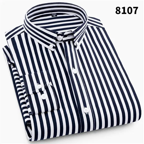 Новая весенняя/Летняя приталенная рубашка с длинным рукавом и отложным воротником, не железная, с цветочным принтом, модная клетчатая/полосатая мужская одежда - Цвет: 8107