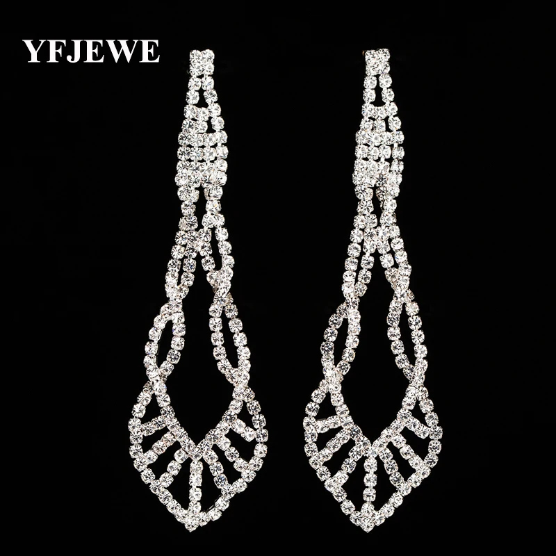 

YFJEWE Sparkling Crystal Evening Party Earrings Wedding Bridal Long Dangle Chandelier Drop Earrings Jewelry E402