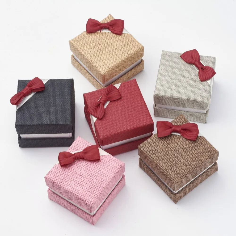 

Pandahall 24pc/set Mixed Color Cardboard Box Jewelry Ring Storage Boxes With Bowknot And Burlap Square 5mm*5mm