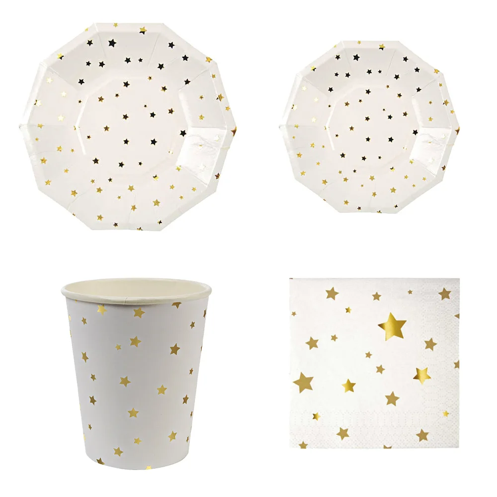 Gold Silver Fiol Star Paper Plates Tableware Paper Plate Cups Napkins