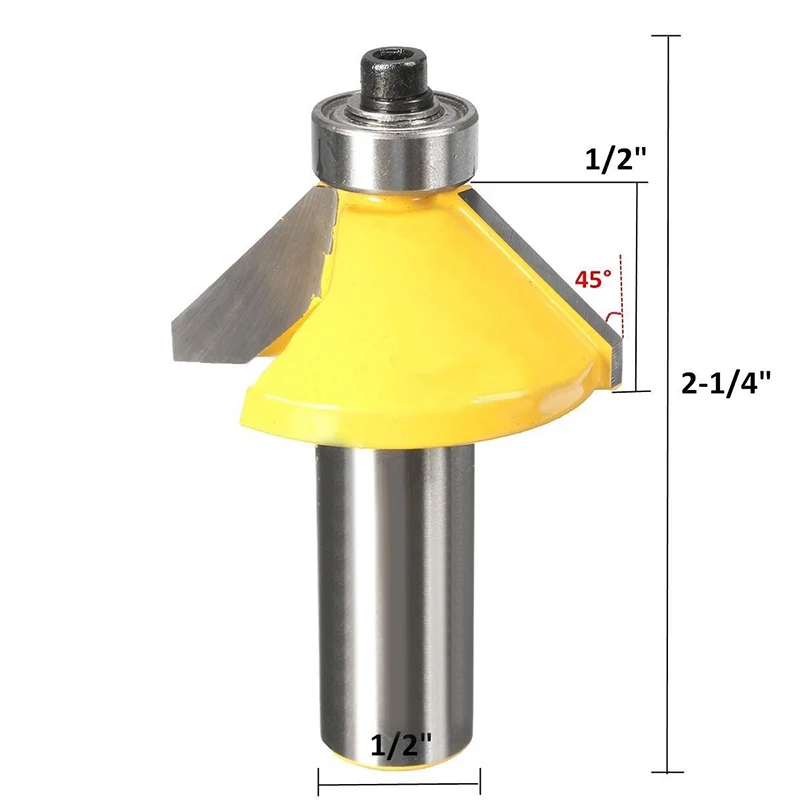 1/2'' Shank Router Bit 45 Degree Chamfer & Bevel Edging Router Bit For