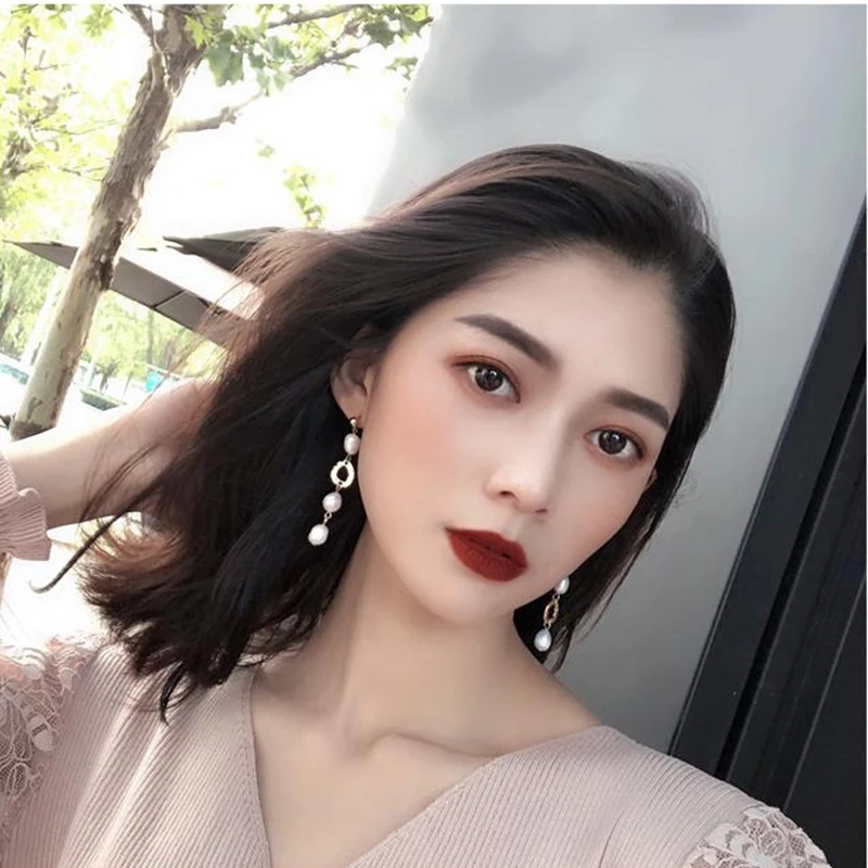 

AE-CANFLY Elegant Long Irregular Simulated Pearl Metal Round Drop Earrings Women Fashion Jewelry