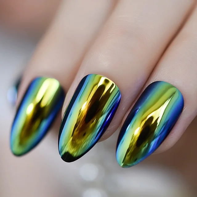 Aliexpress Com Buy Yellow Shine Chrome Fake Nails Stiletto Aliexpress Com Buy Yellow Shine Chrome Fake Nails Stiletto