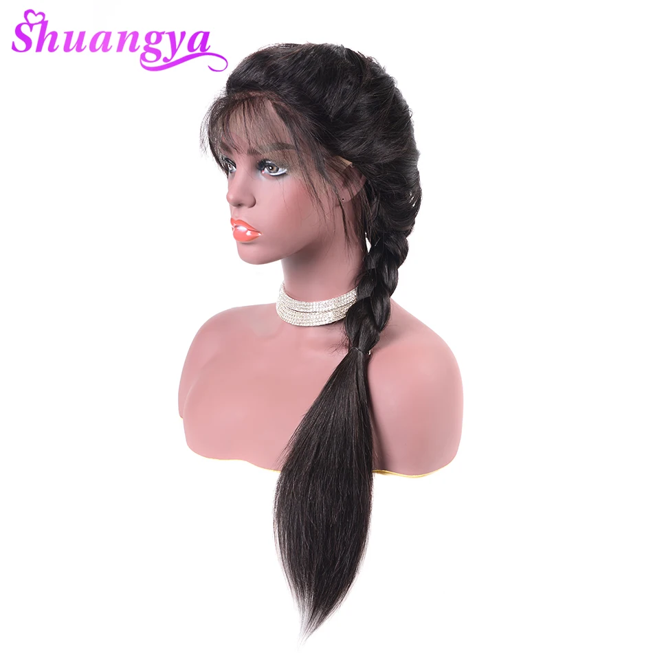 Малазийские человеческие волосы на кружеве, парики Shuangya remy, прямые волосы, парик с детскими волосами, натуральные волосы, полный конец, толстый черный цвет