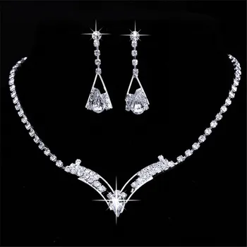 

ZN 2019 New Fashion Temperament Wedding Bridal Jewelry Set Drop Earring Necklace Sets prom jewelry High Quality