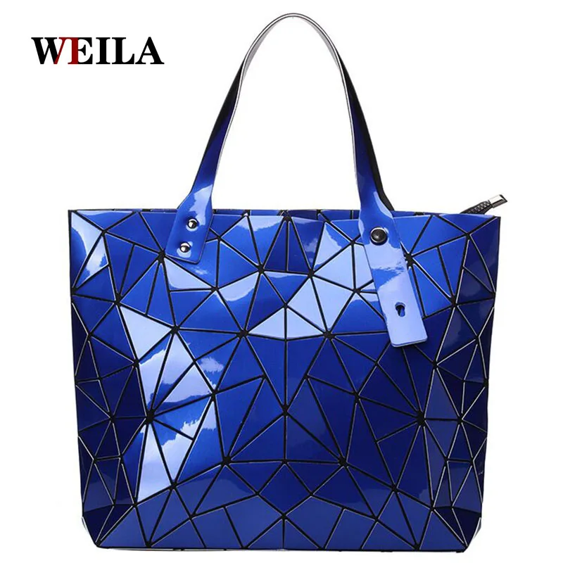 

Women Bag Ladies Geometric Sequins Mirror Saser Plain Folding Handbag Mujer Mosaic Shoulder Bags Top Handle Tote