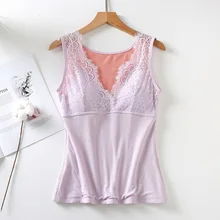 1 шт., сексуальные майки, Осень-зима, женские теплые однотонные кружевные вышитые v-образным вырезом, плюс бархатный дышащий жилет