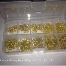 Предусмотрена рыболовные крючки с кольцом на его ручкой номер от 3 до 12 всего 500 шт
