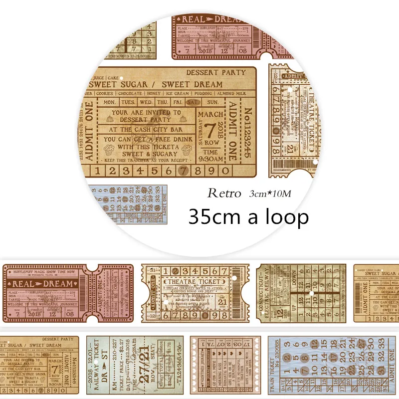 3 см* 10 м Ретро билета старинное украшение васи лента DIY планировщик для скрапбукинга Маскировочная лента escolar