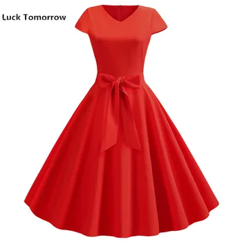 

Women Short Sleeve Vintage Summer Dress 50s 60s Swing Retro Swing Plus Size 2XL Sexy Slim Elegant Evening Party Dress Vestidos