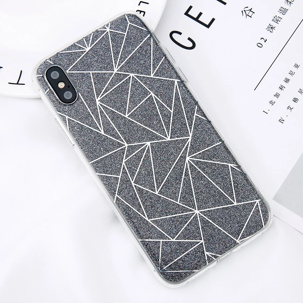 Electronics - Glitter Bling Powder Phone Case For iPhone X Geometric Lines Hard PC Back Cover Cases For iPhone 8 7 6 6s Plus 5 5s SE