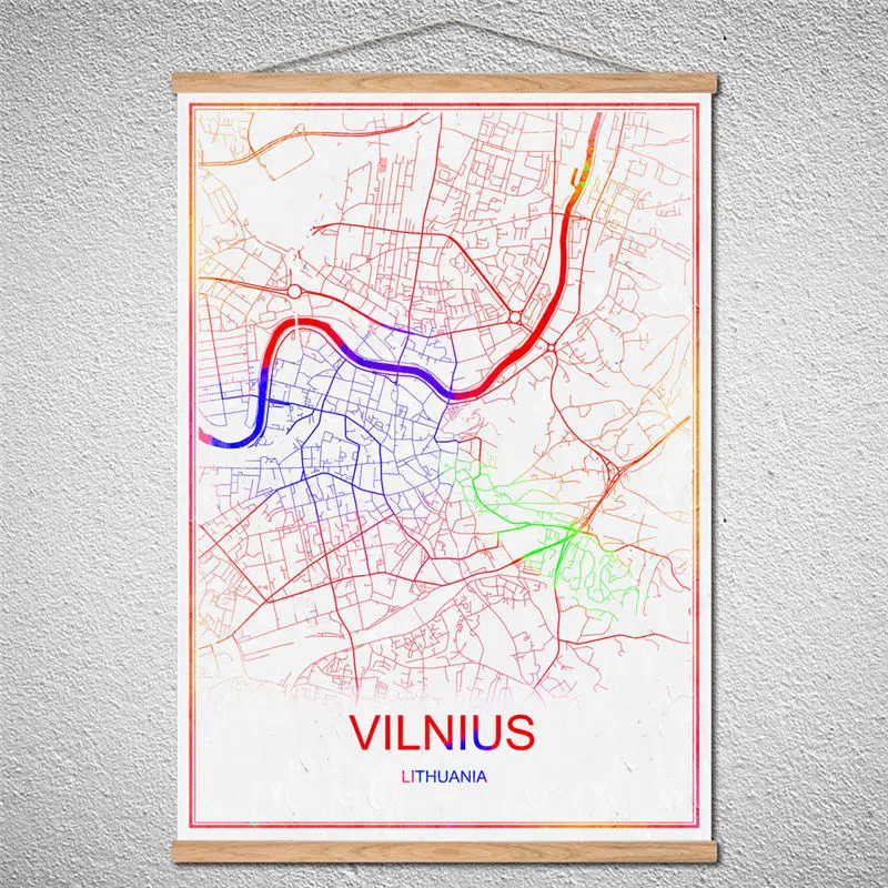 

Modern VILNIUS With Frame City poster Abstract print picture World map oil painting Canvas Customized Pattern Cafe bar