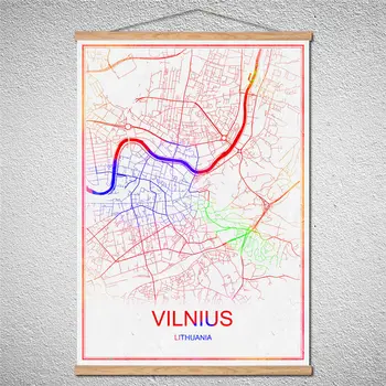 

Modern VILNIUS With Frame City poster Abstract print picture World map oil painting Canvas Customized Pattern Cafe bar