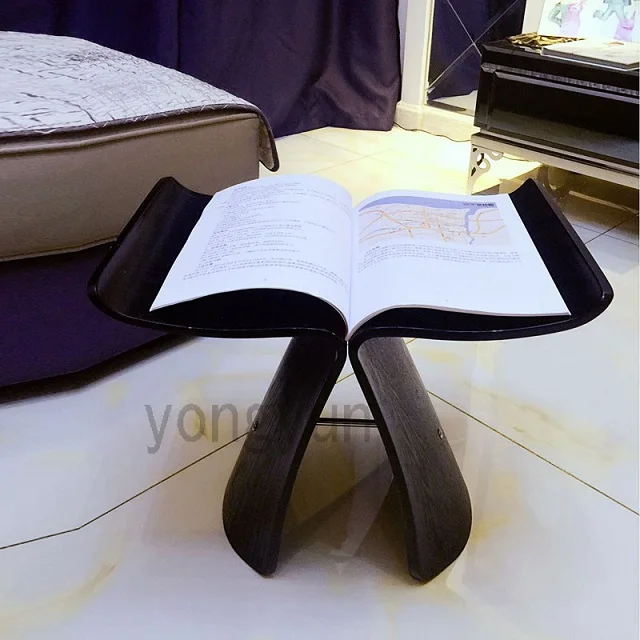 Современный дизайн деревянный стул для отдыха маленький Многофункциональный табурет для гостиной табурет для ног Лофт популярная обувь Замена маленьких табуретов - Цвет: black