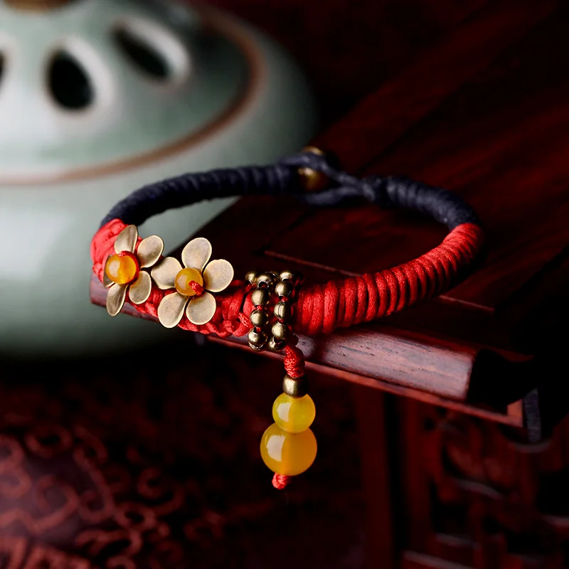 

ethnic charm bracelets for women bronze alloy flower yellow carnelian drop bangle toggl-clasps vintage jewelry fashion 2018
