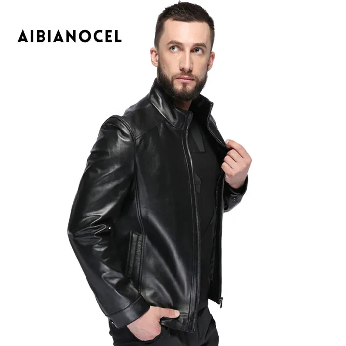AIBIANOCEL Гарантированная куртка из натуральной кожи, мужская куртка из натуральной кожи, пальто из овчины, черное кожаное пальто, Мужская зимняя одежда - Цвет: leather coat men