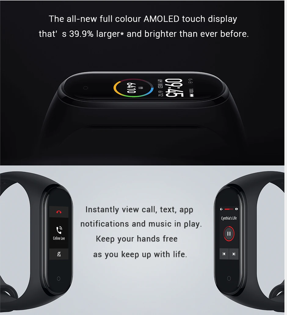 Глобальная версия Xiaomi mi смарт-браслет 4 AMOLED экран mi Band 4 Smartband фитнес-браслет Bluetooth водонепроницаемый смарт-браслет 4