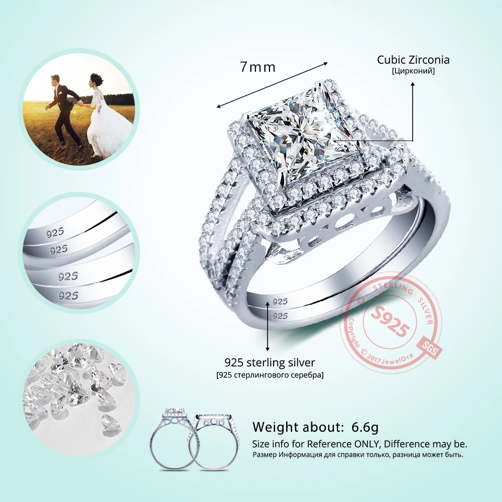 Party Accessories Luxurious Ring Bridal Sets 925 Sterling Silver White Cubic Zirconia Rings For Women New (JewelOra RI101620)