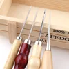 4PC Canvas Leather Sewing Shoes Wood Handle Tool Awl Hand Stitching Taper Leathercraft Needle Tool Kit Craft Sewing Supplies ► Photo 2/6