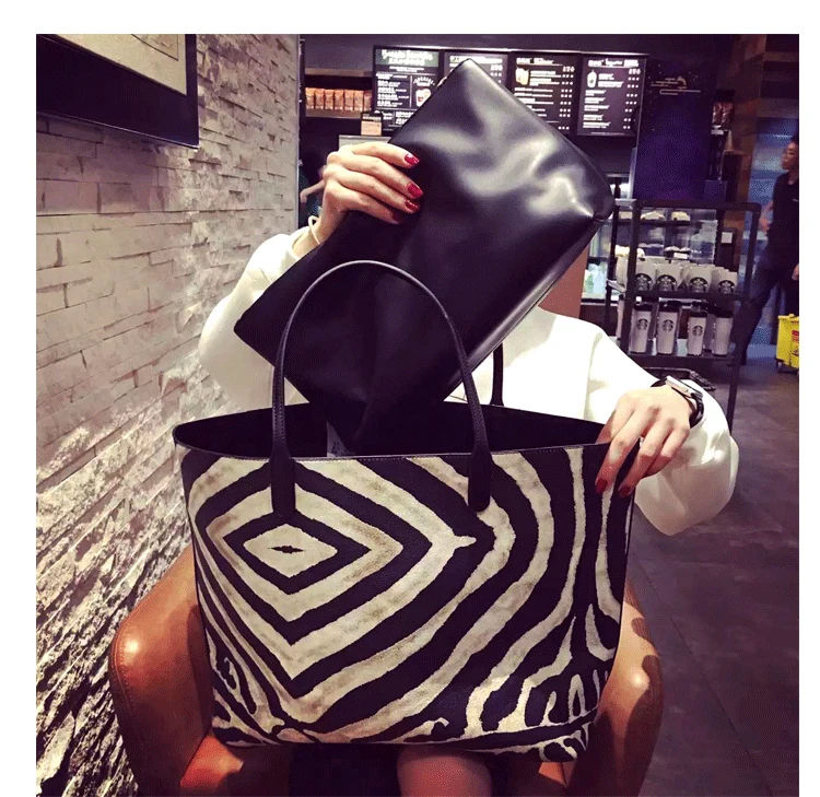 

zebra women bag Ins stylish female big handbag leisure shoulder crossbody bag women zebra stripes large capacity pu leather bag