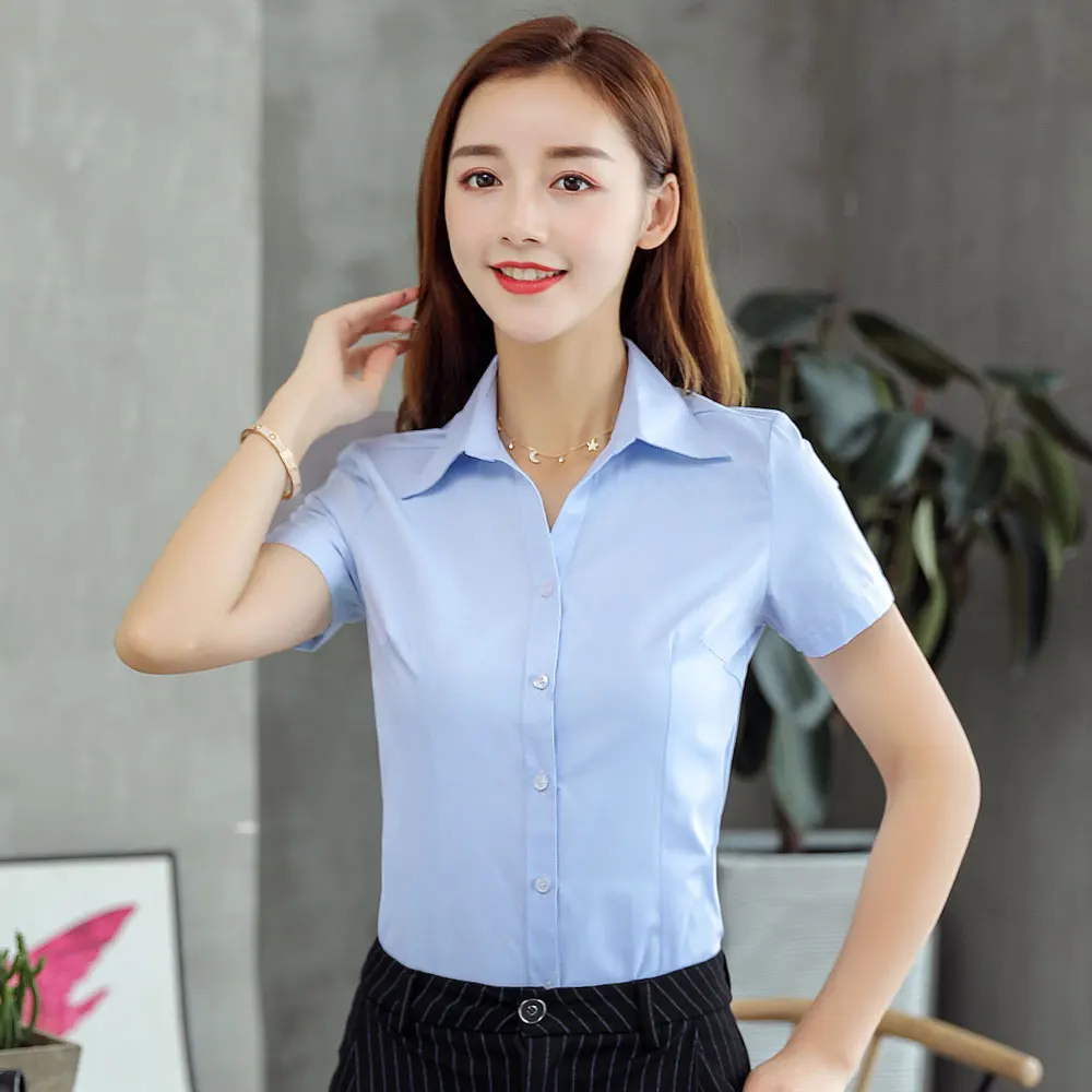 Summer Women Office Work OL Wear Slim Blouses Shirt Lady Girsl Short